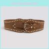 Womens Faux Adjustable Leather Waist Belt With Rivet Decor Western Style For Wear Winter