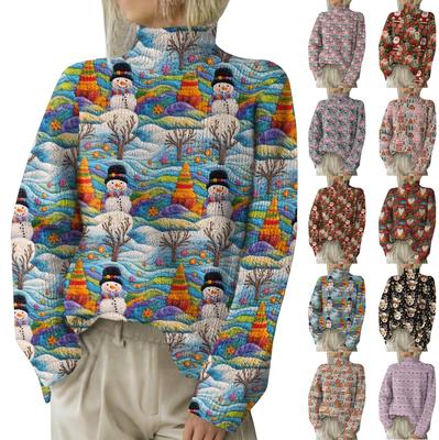 Рождественские толстовки для женщин Вязаный свитер Милая рубашка Осенняя водолазка Пуловер Топы