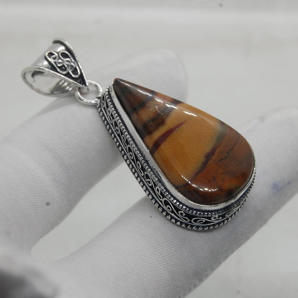 Noreena Brown Mookaite Jasper 925 Sterling Silver Pendant Jewelry, Designer Mookaite Boho Style Pendant Jewelry