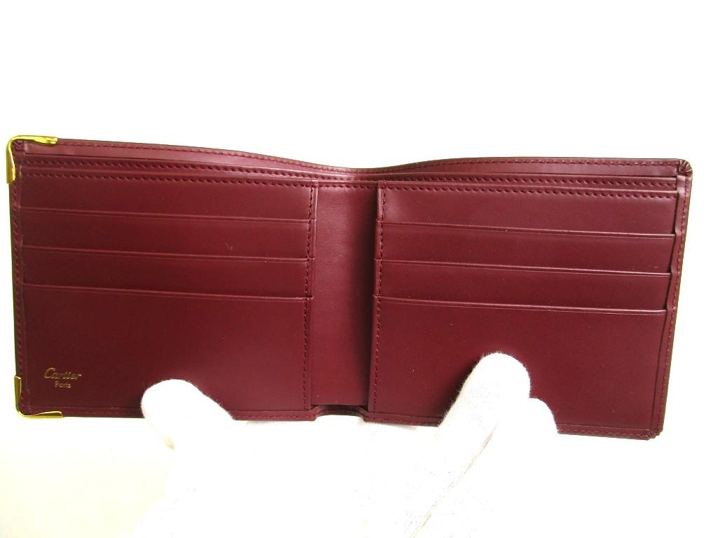 Authentic Cartier Must de Cartier Bordeaux Leather Bifold Bill Wallet Purse #b079  Open box