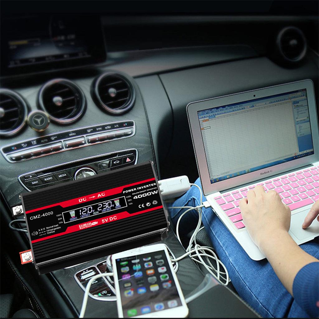 Умный инверторный преобразователь 300 Вт: 12 В на 110 В/220 В, двойной USB (4.2A) Быстрая зарядка, Цветной дисплей