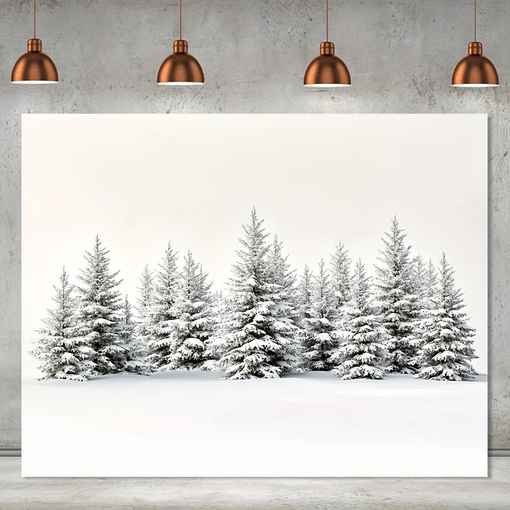 Winter wonderland photography backdrop. The winter pine trees are durable and suitable for family gatherings.
