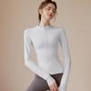White Stand Collar Zipper Yoga Jacket for Women: Slim Fit, Quick-Drying, Long Sleeve, Autumn/Winter Fitness Top.