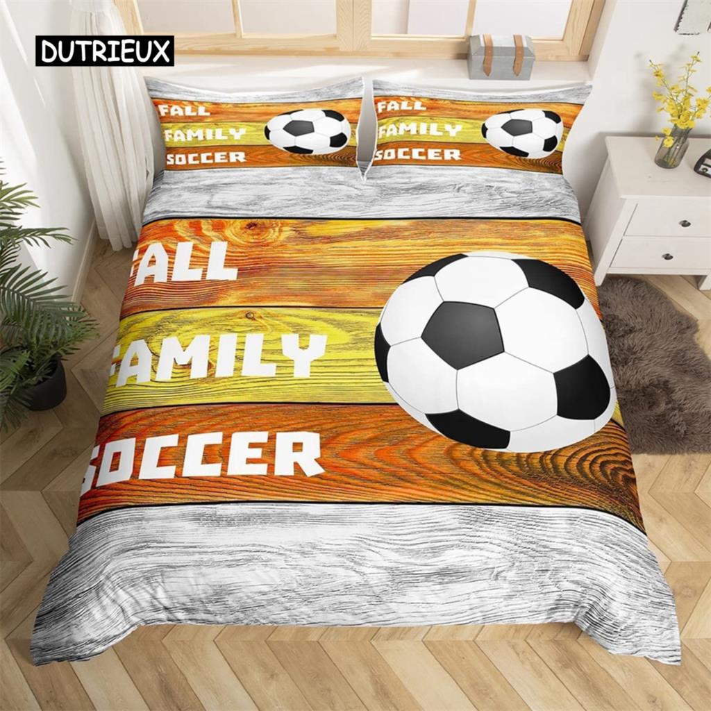 Flame Soccer Duvet Cover Set Football Polyester Comforter Cover for Kids Teens Boys Soccer Lover Bedding Set Bedroom Decoration