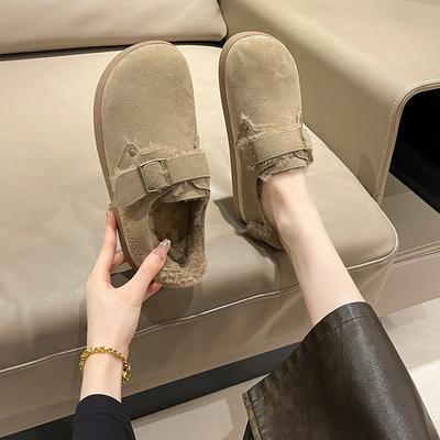 Женские туфли Boken 2025 года, осень-зима, новые универсальные туфли Doudou с одной педалью, на плоской подошве, уродливые, милые, из утолщенного бархата, теплые, из хлопка