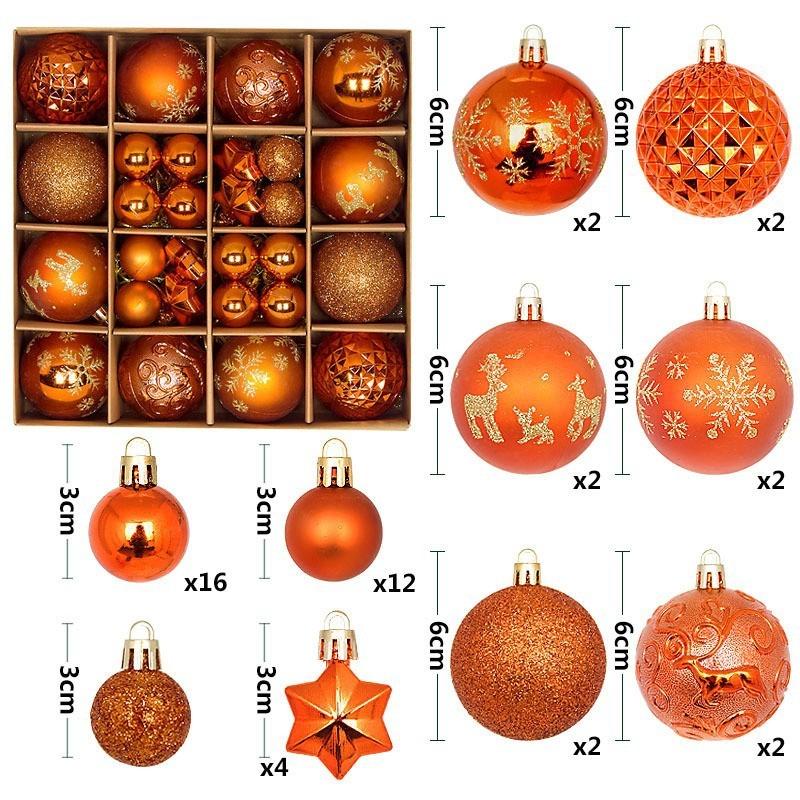 Xmas Tree Ornaments 42/44 Pcs Holiday Decor PVC Glossy Ball Set Christmas Decorations