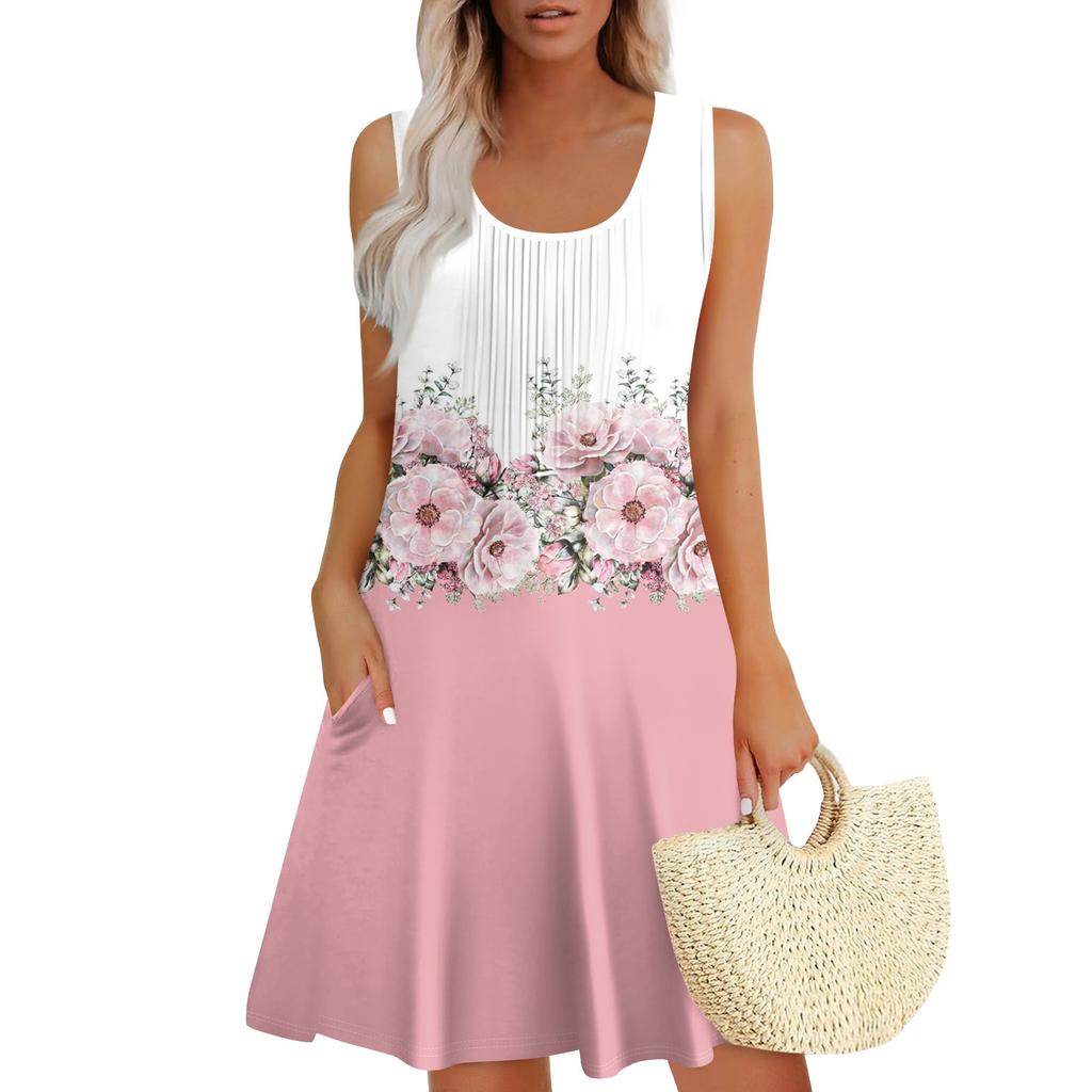 Womens Summer Dresses Loose Sleeveless Sundresses Dress With Pockets