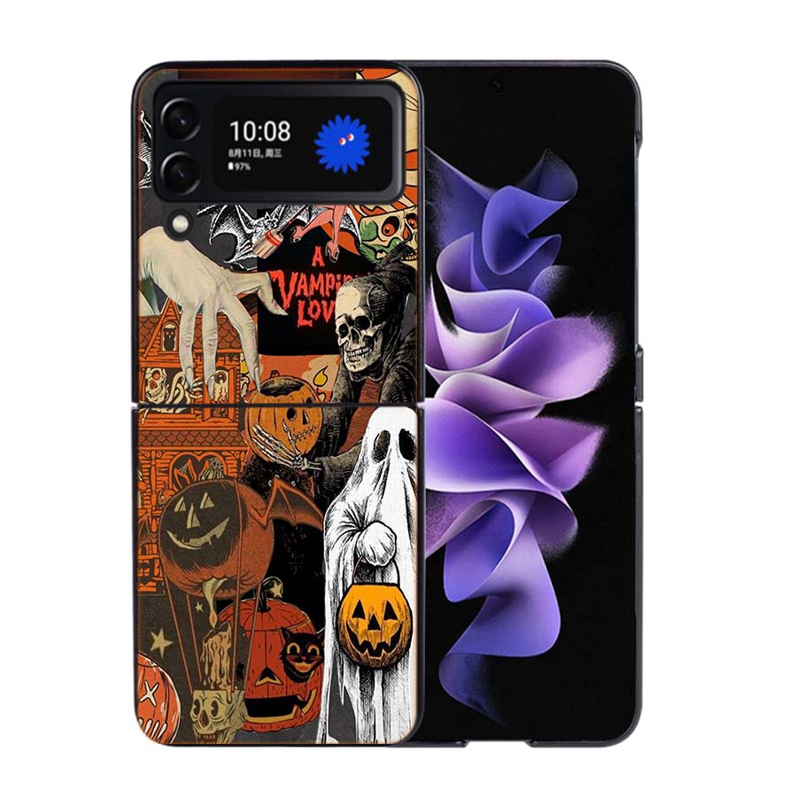 Хэллоуин Осеннее Искусство Кот-Ведьма Чехол для Телефона Для Samsung Z Flip 7 6 5G Galaxy Z Flip4 Z Flip5 Z Flip3 Coque Черный Жесткий ПК Корпус Защит