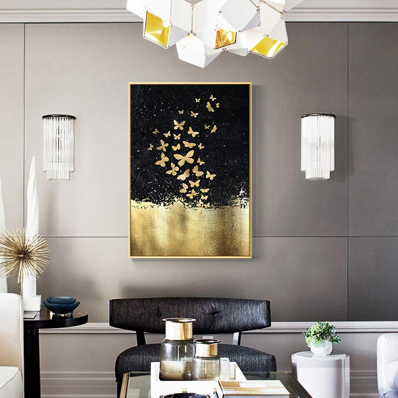 Золотая птица, бабочка, настенное искусство, холст, абстрактная живопись, плакаты на скандинавскую тему и принты, декоративные картины для гостиной, домашний декор