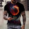 New 3D T-shirt for Men's Hip Hop Short Sleeve Top, Fire Ball Harajuku Men's T-shirt