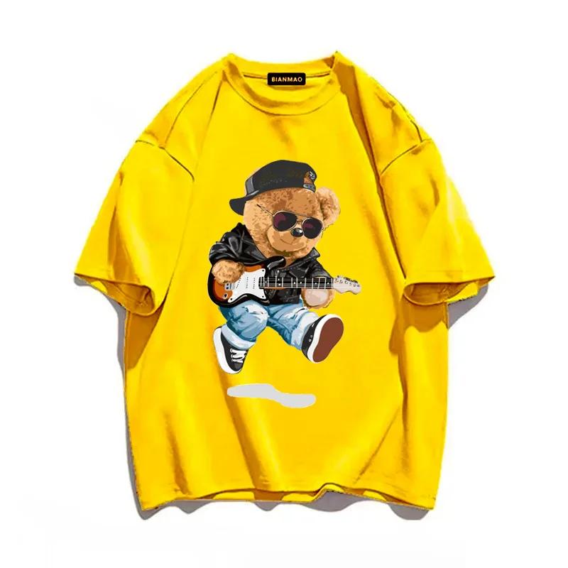 Футболка с изображением плюшевого мишки, играющего в бадминтон, хлопковая одежда, топы, графика, кавайная, для мужчин и женщин, с коротким рукавом, с принтом, модная уличная одежда