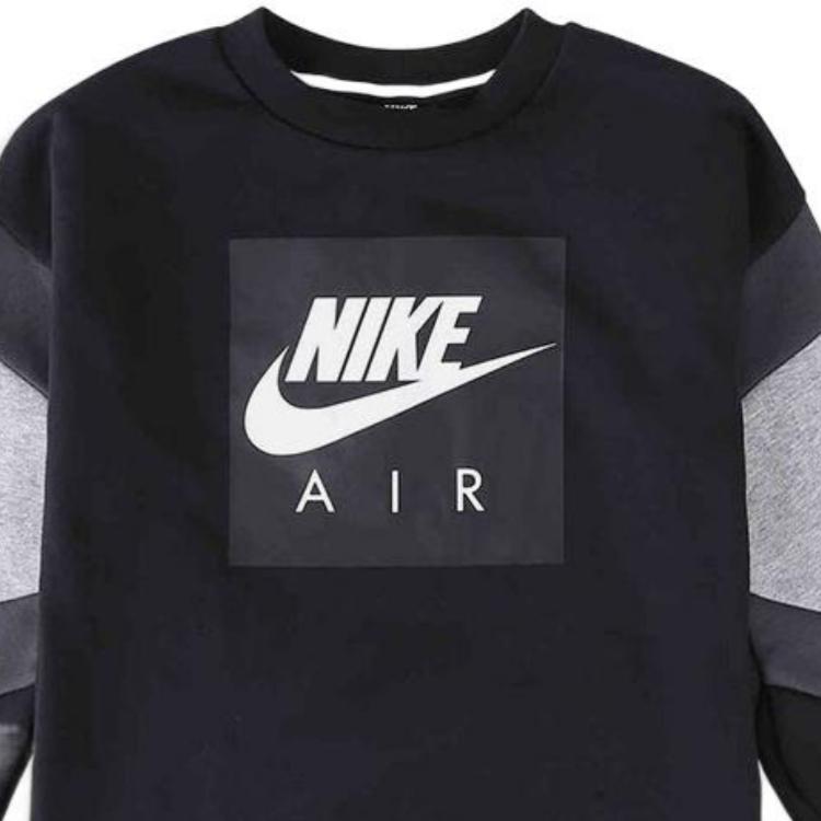Nike Толстовка с лоскутным дизайном и логотипом, круглый вырез, пуловер, длинный рукав, детские толстовки, черный цвет, CD7280-010