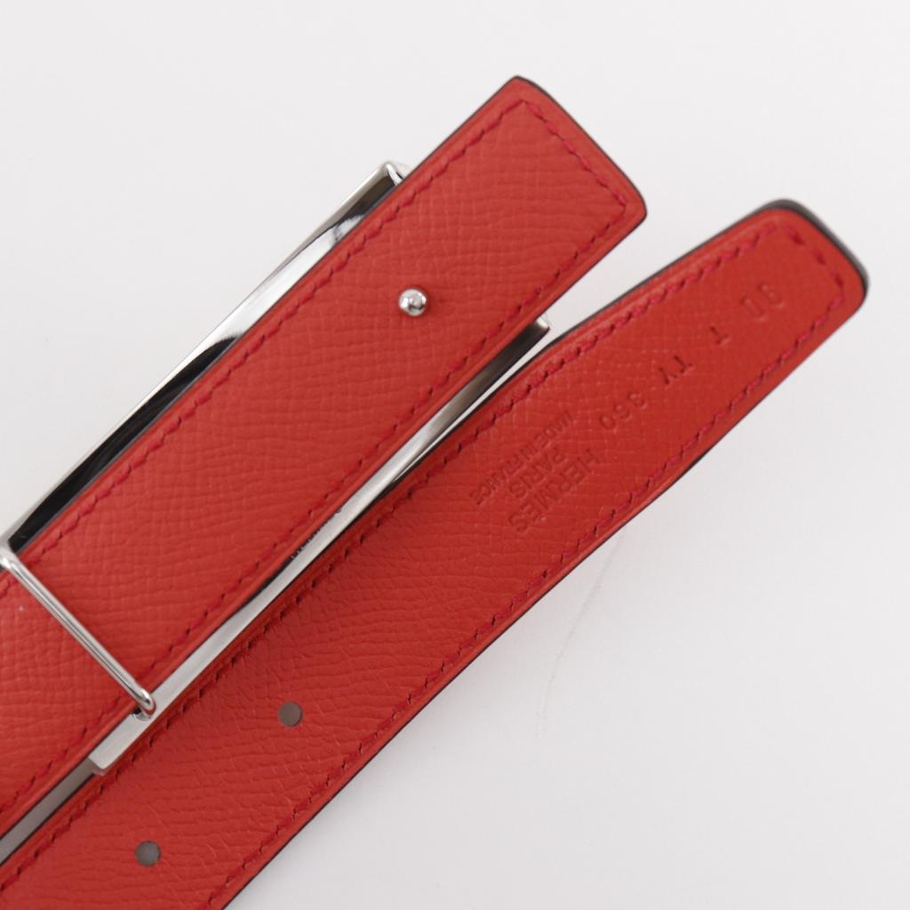 HERMES Rival belt reversible Red Swift/Epsom/metallic unisex Used