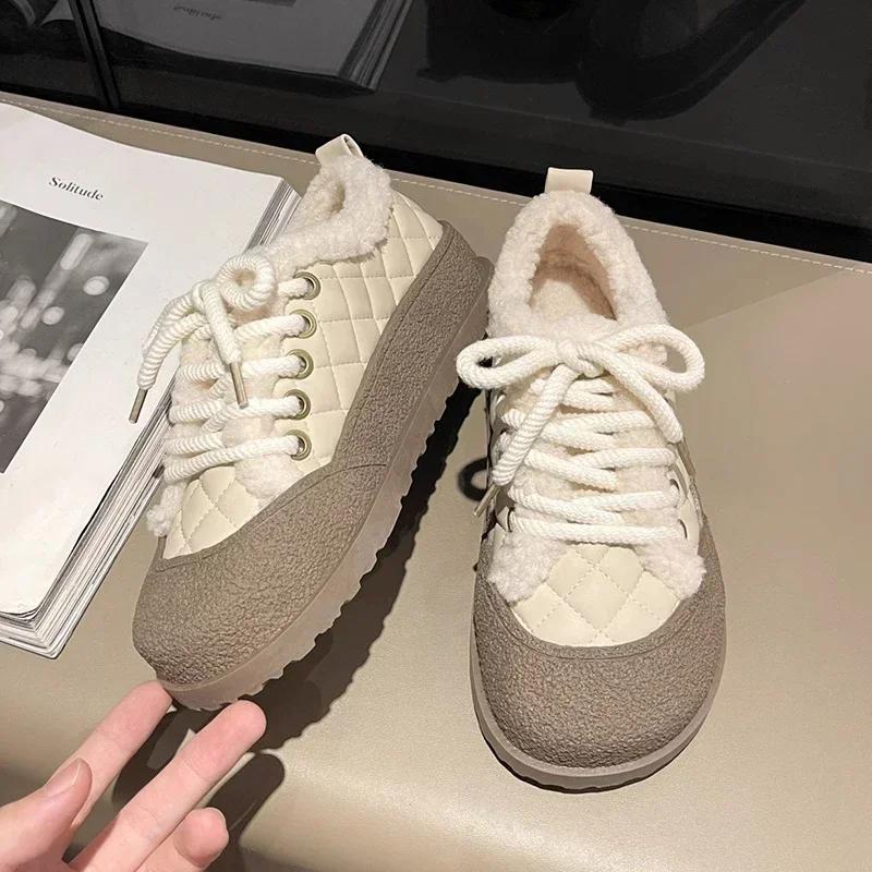 Женская обувь для сноуборда 2024 года, тренд осени и зимы, новые плюшевые кроссовки со шнуровкой разных цветов, женская теплая повседневная обувь из хлопка для активного отдыха