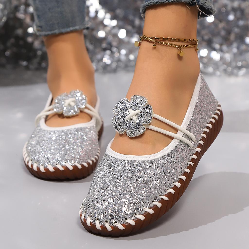 Fashion Mesh Breathable Rhinestone Fashion Versatile Women's New Foreign Style Niche Belt Flat Soft Soled Mary Jane Shoes Womens Shoes