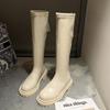 2024 Новые осенние женские высокие сапоги Модные женские мягкие кожаные туфли на плоской подошве Длинные сапоги с молниями сзади Женская обувь