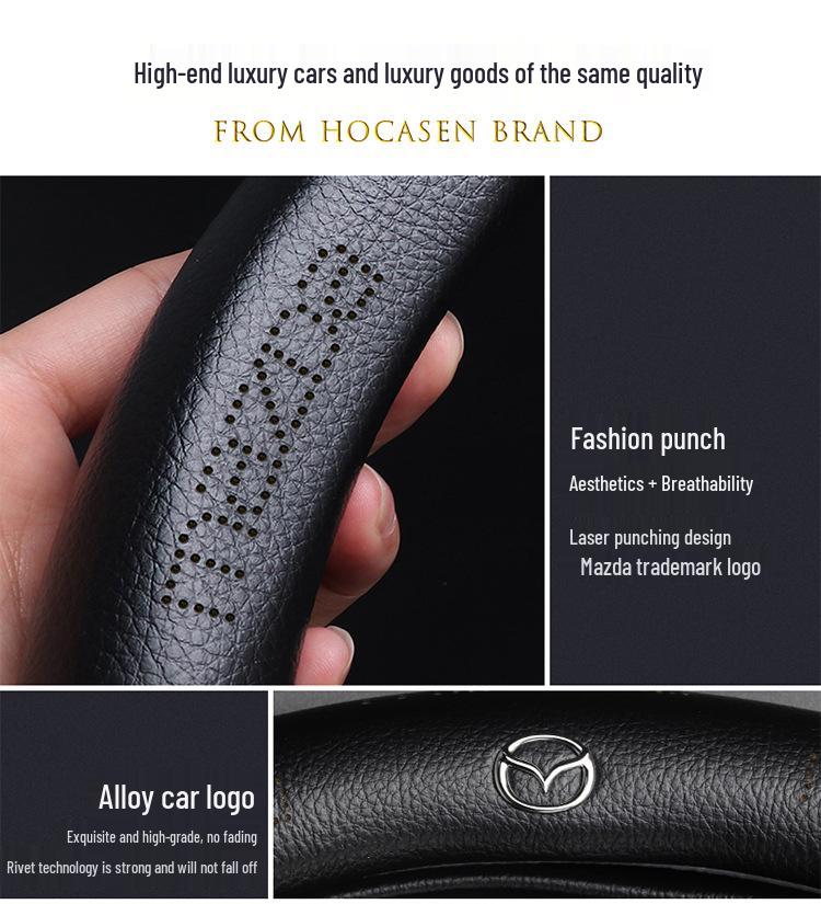 Оплетка на руль из натуральной кожи Mazda: Нескользящий, Влагоотводящий, Ультратонкий, Дышащий, Перфорированный, Универсальный для всех сезонов