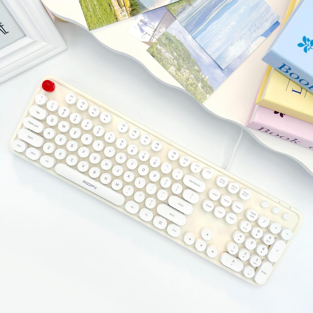 Mofii 104-клавишная мембранная клавиатура с симпатичным внешним видом и круглыми клавишами в стиле ретро, проводная, совместимая с ноутбуком,
