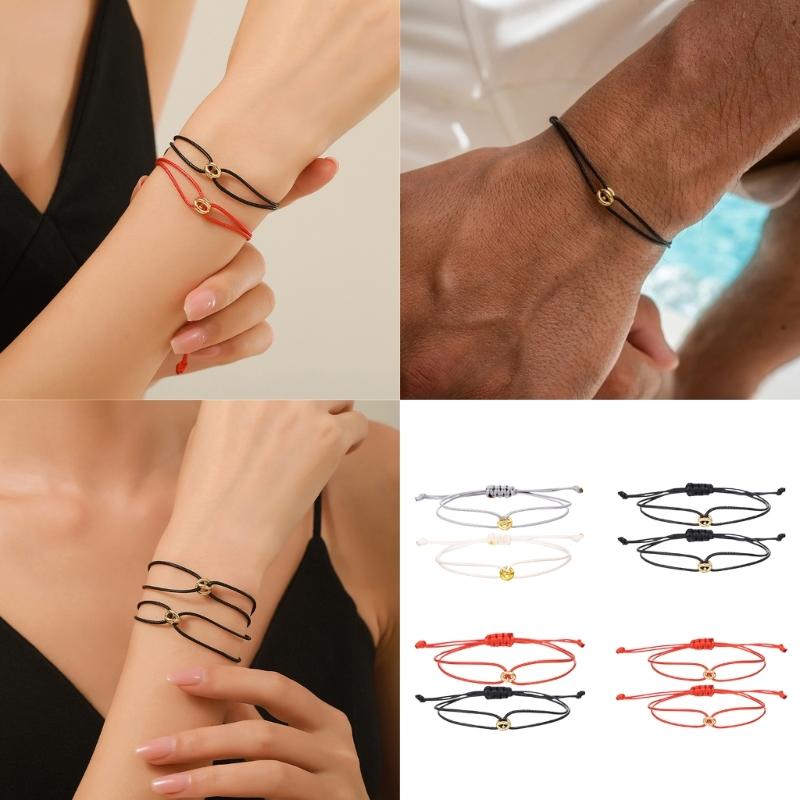 2 шт. Парные браслеты Бусины на удачу Ручная цепочка Регулируемый Ручной работы Наручная цепочка из плетеной веревки Аксессуар