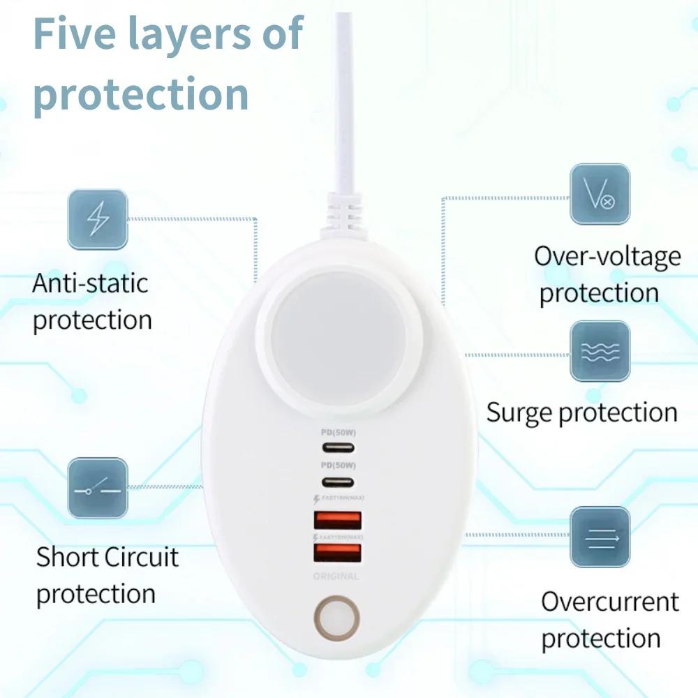 Креативное подключаемое зарядное устройство 2 порта USB + 2 порта TYPE-C 50 Вт Многопортовый интеллектуальный адаптер для быстрой зарядки с сенсорным светодиодом / подсветкой