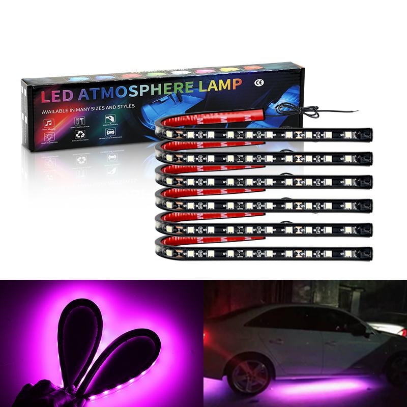 6pcs LED Strip Car Bottom Underglow Light Flexible LED Underbody Light Auto Decorative Ambient Atmosphere Lamp DRL For Car 12V