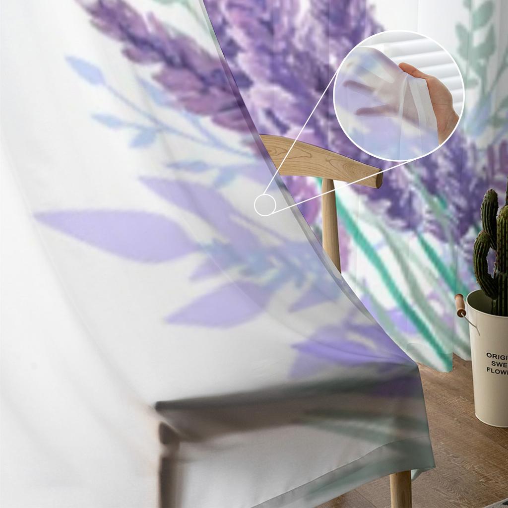 Букет акварельной лаванды, шифоновые прозрачные шторы для гостиной, спальни, украшения окон, тюль, шторы, занавески