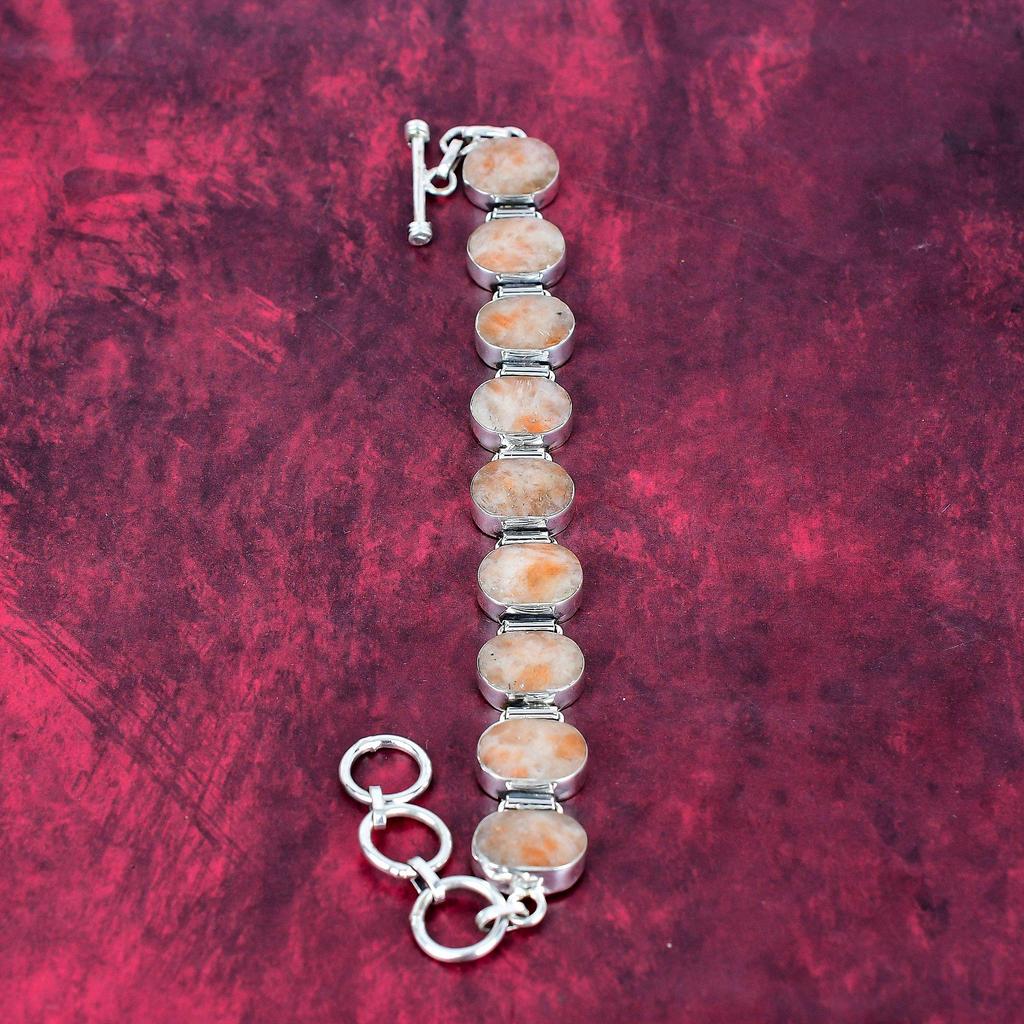 Браслет из цельного серебра Sunstone 925 пробы, браслет ручной работы с драгоценными камнями, подарки для жены, совершенно новый браслет