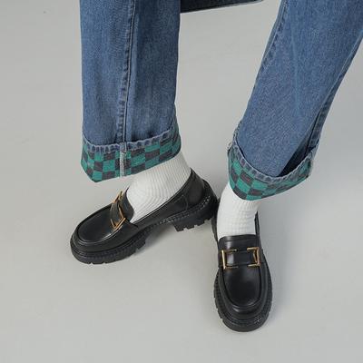 Маленькие кожаные туфли, одинарные туфли, женские повседневные металлические туфли Joker в британском стиле, на толстом каблуке, одинарные туфли и туфли Joker Lok Fu.