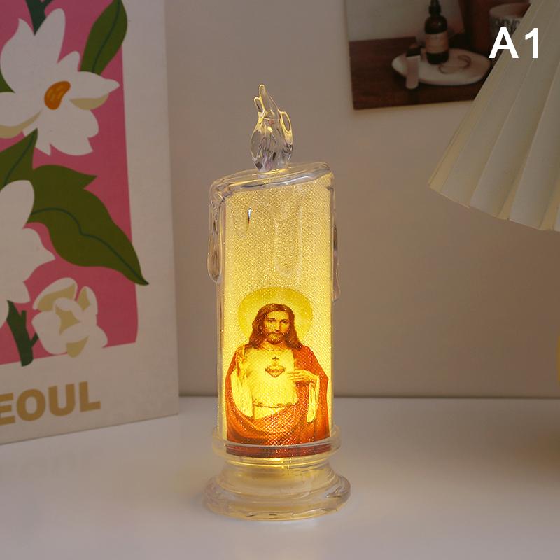 Светодиодная свеча-лампа Иисус Дева Христос Романтическая Безпламенная Молитвенная Чайная свеча Религиозный Ночник Настольное Декоративное Украшение
