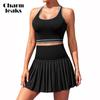 Теннисный костюм женский комплект из 2 предметов теннисные платья с высокой талией плиссированные юбки комплекты бесшовные цветные бадминтонные костюмы