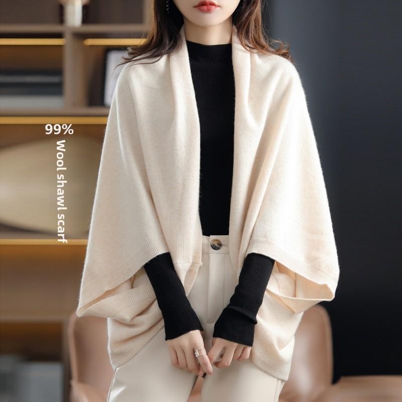Autumn Air Conditioning Shawl, Scarf, Smock Cape, Pure Wool Knitted Cardigan, Large Size Shawl, Coat Sunscreen, Women's Thick