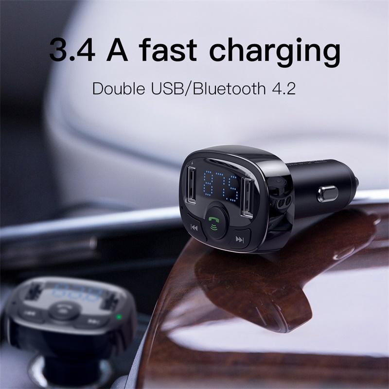 Baseus FM-передатчик Bluetooth Aux Аудио MP3-плеер FM-радио Двойной USB Быстрая зарядка Автомобильное зарядное устройство FM-модулятор Hands-free Автомобильный комплект