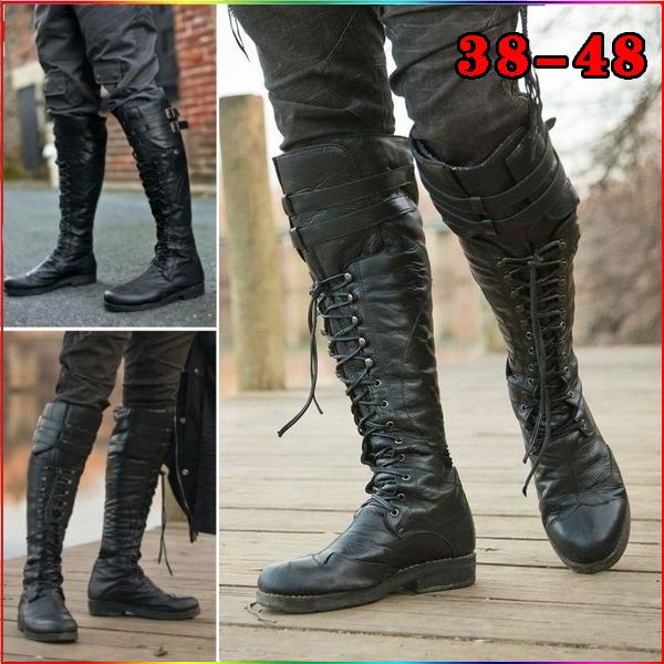Мужские высокие сапоги больших размеров 38-48, ковбойские сапоги в стиле вестерн, сапоги в стиле вестерн, винтажные сапоги, сапоги до середины икры на каблуке