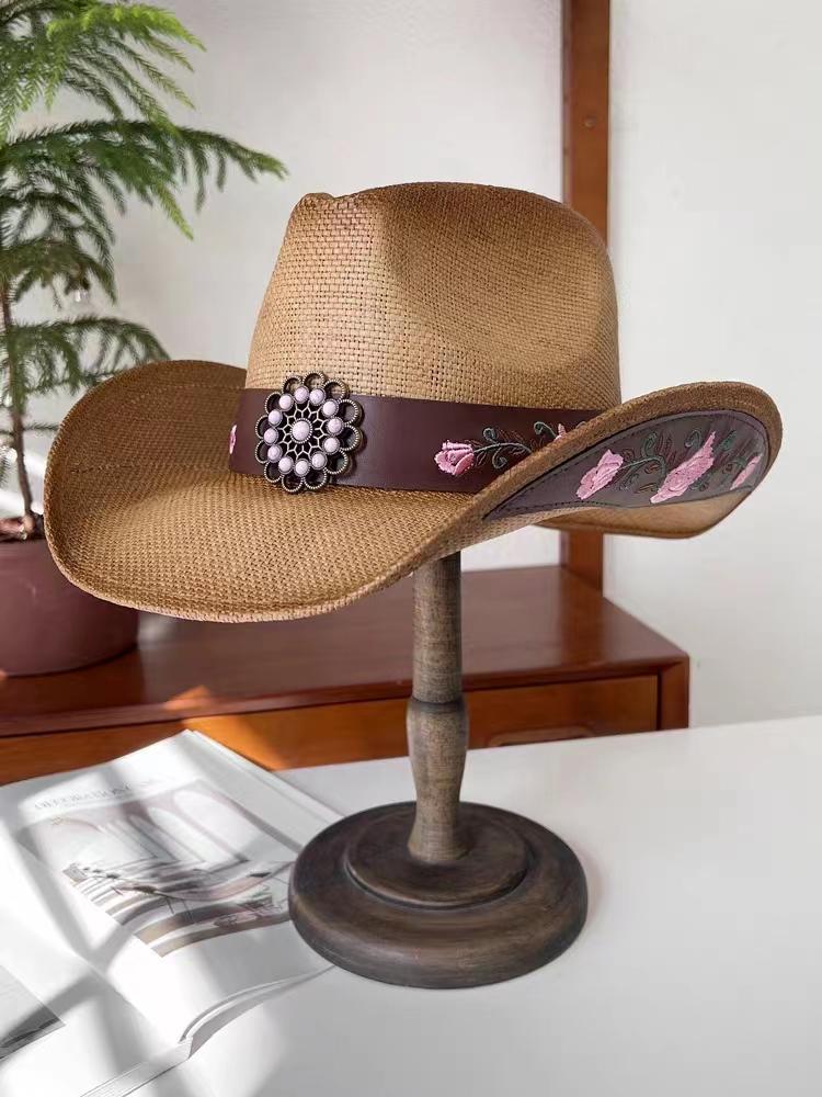 Розовая ковбойская шляпа в стиле вестерн, летняя солнцезащитная шляпа, соломенная шляпа для мужчин и женщин, ковбойская шляпа, сомбреро, хомбре