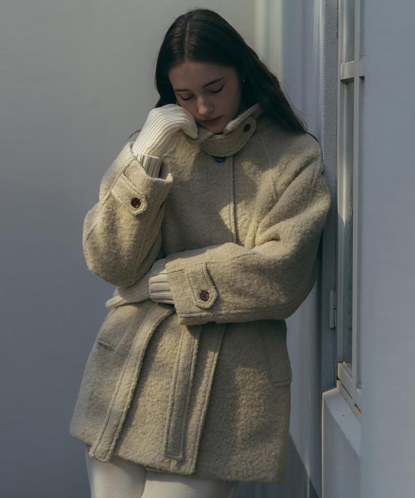 Laminez Boucle Belted Coat - Ivory