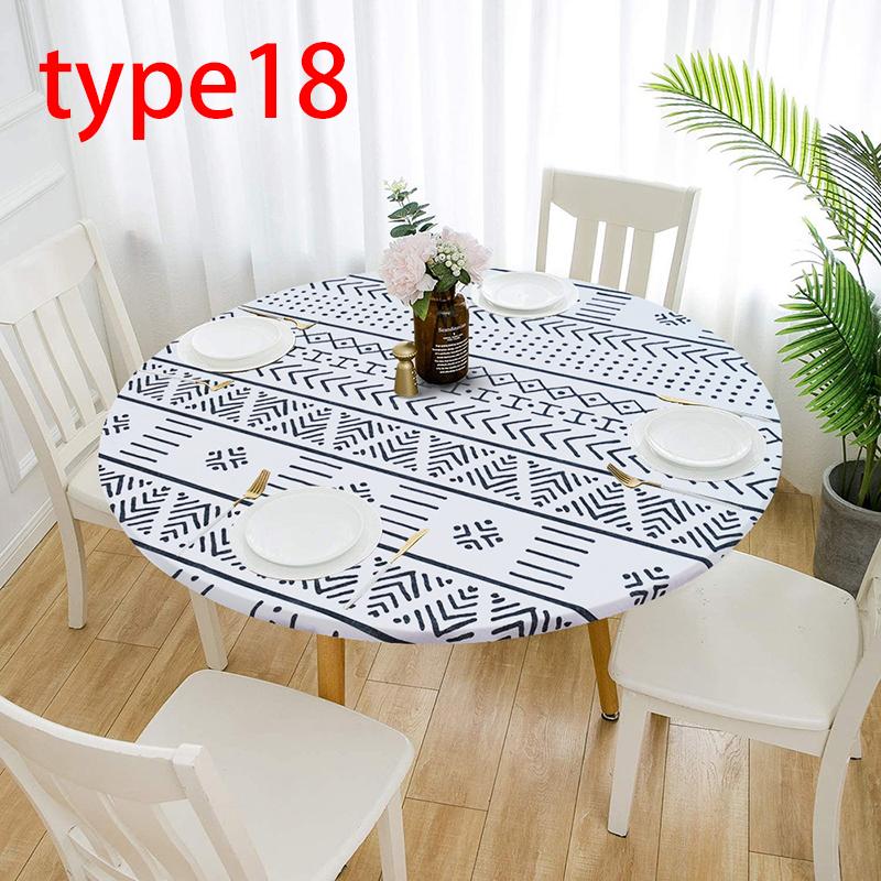 Classic Round Pattern Home Kitchen Elastic Tablecloth Waterproof Nonslip Table Cloth Cover