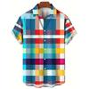 Hawaiian Rainbow Grid Pattern Men's 3D Fashion Casual Short Sleeve Shirt