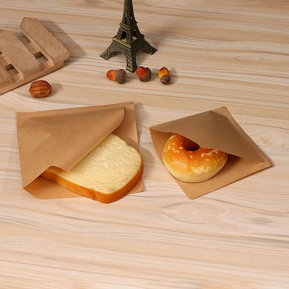 100Pcs Coated Greaseproof Oil Proof Bags Brown Kraft Paper Sandwich Packaging Food Packing