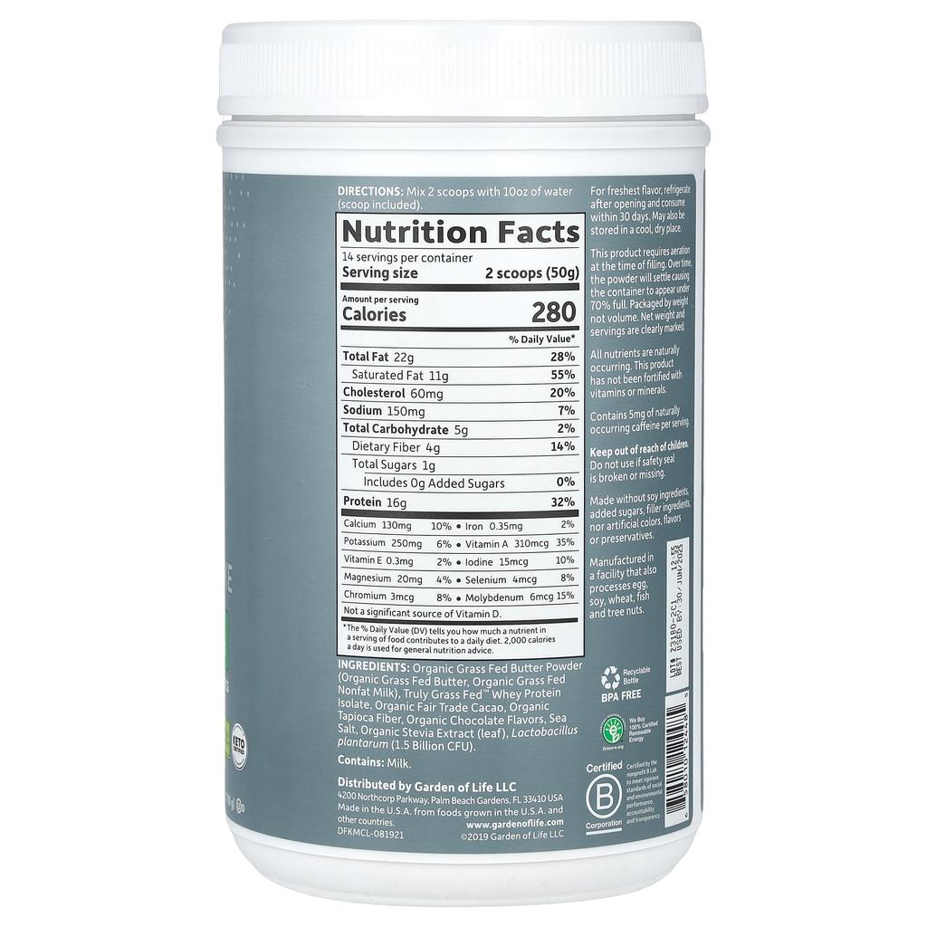 Garden of Life Dr. Formulated Keto, Keto Meal Balance Shake, Chocolate, 1.54 Lbs (700 G)