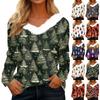 Women's Long Sleeve Christmas Printed Party Plush Neck Wide Casual V-Neck Top