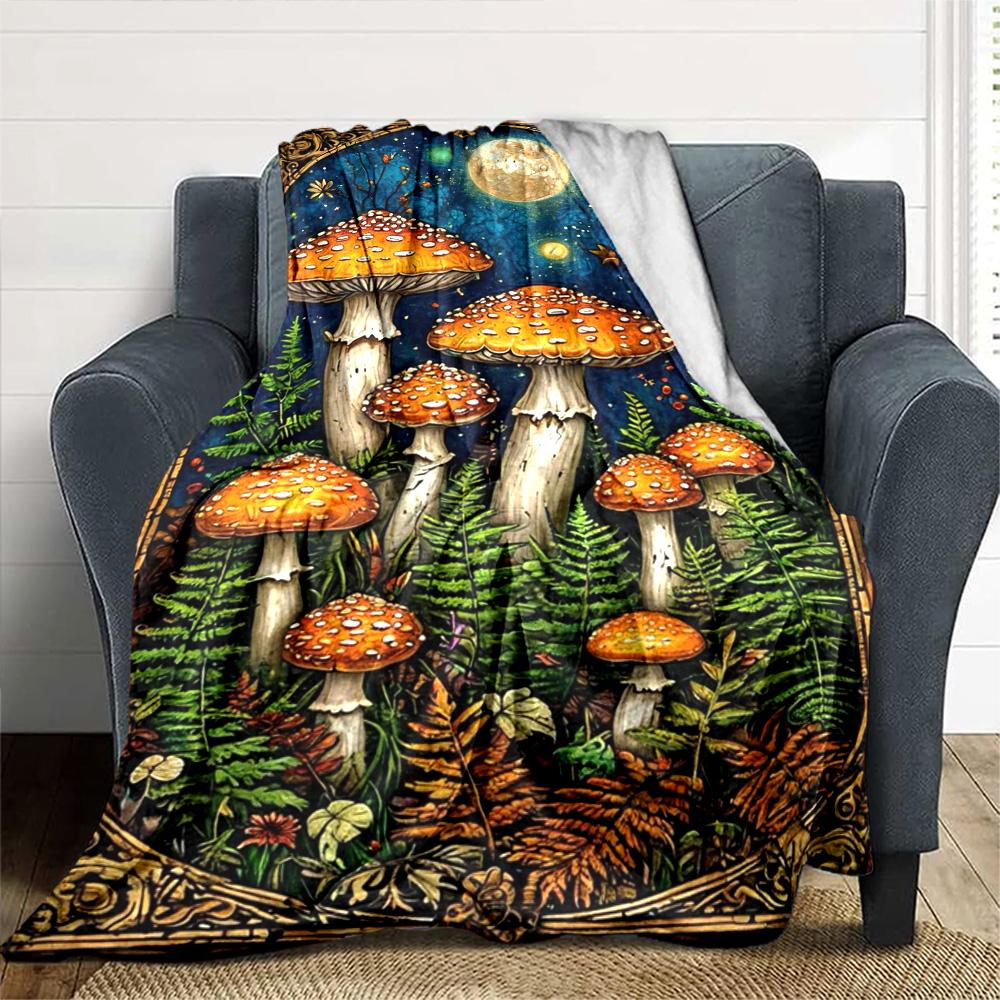 Colorful Mushroom Print Flannel Blanket High Quality Warm Comfortable Cover for All Seasons Perfect for Gifts Home Decor