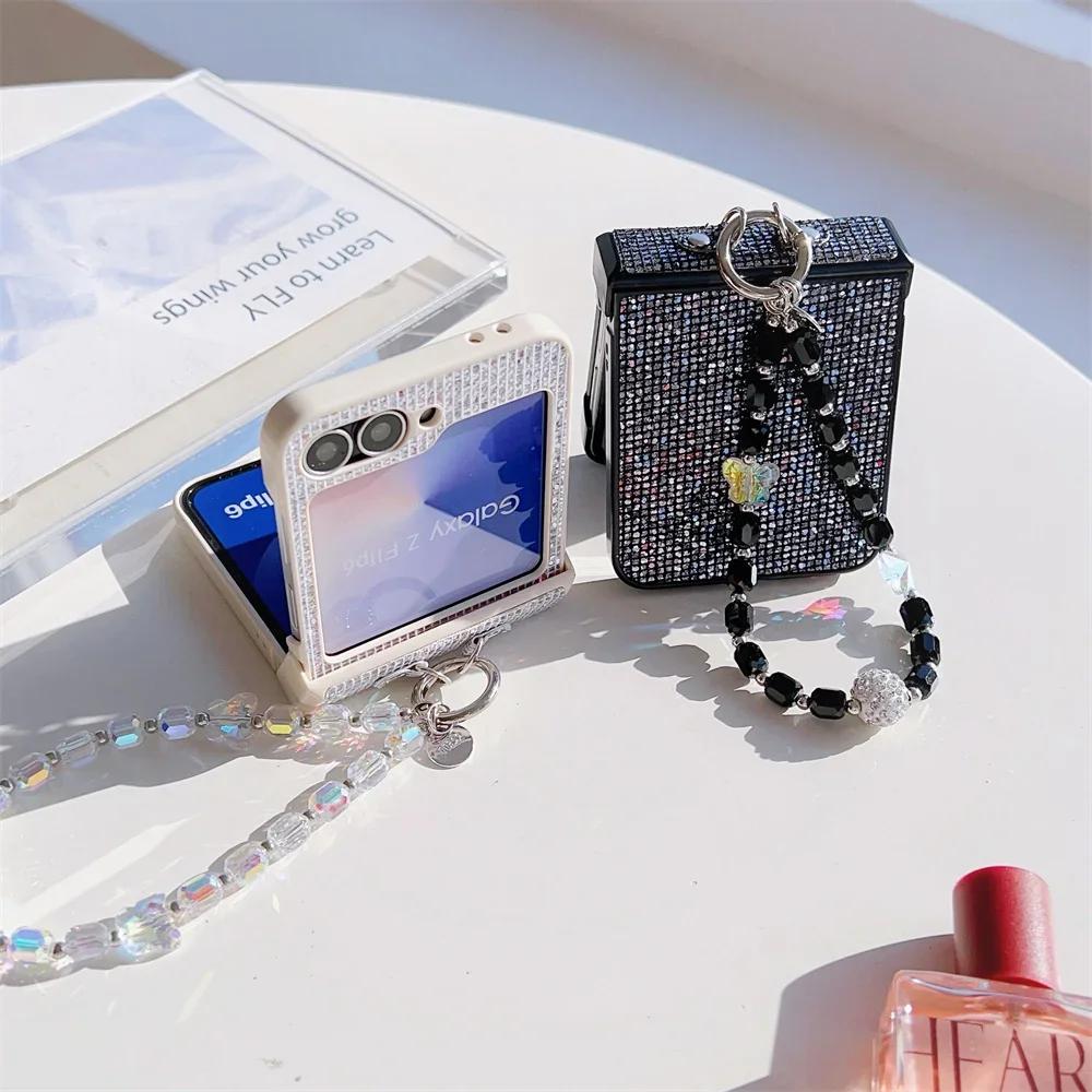 Кожаный чехол для телефона Samsung Galaxy Z Flip 6 5 4 Flip6 Flip5 Flip4 Flip3 с ремешком на запястье, пластиковый жесткий чехол