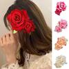 Rose Flower Hair Clip Women Seaside Party Hairgrip Bridal Hairpin Headwear Solid Color Headwear