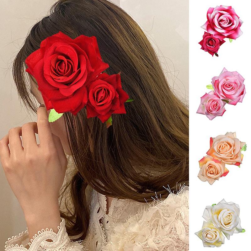 Rose Flower Hair Clip Women Seaside Party Hairgrip Bridal Hairpin Headwear Solid Color Headwear