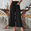 Women's Fashion Loose Leisure Solid Colour Cotton Linen Casual Nine Points Wide Leg Pants