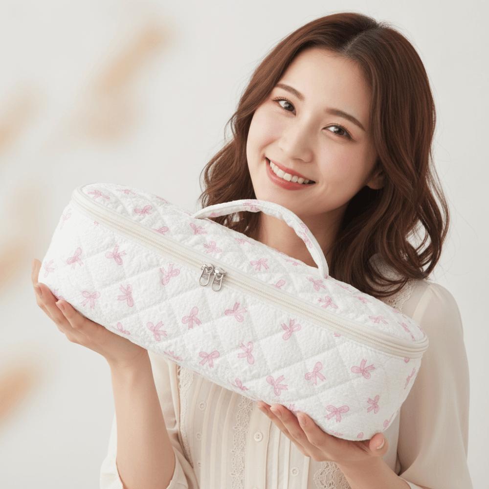 Polka Dot Hair Dryer Bag Quilted Cotton Styling Tool Case Curling Iron Organizer Holiday Gift