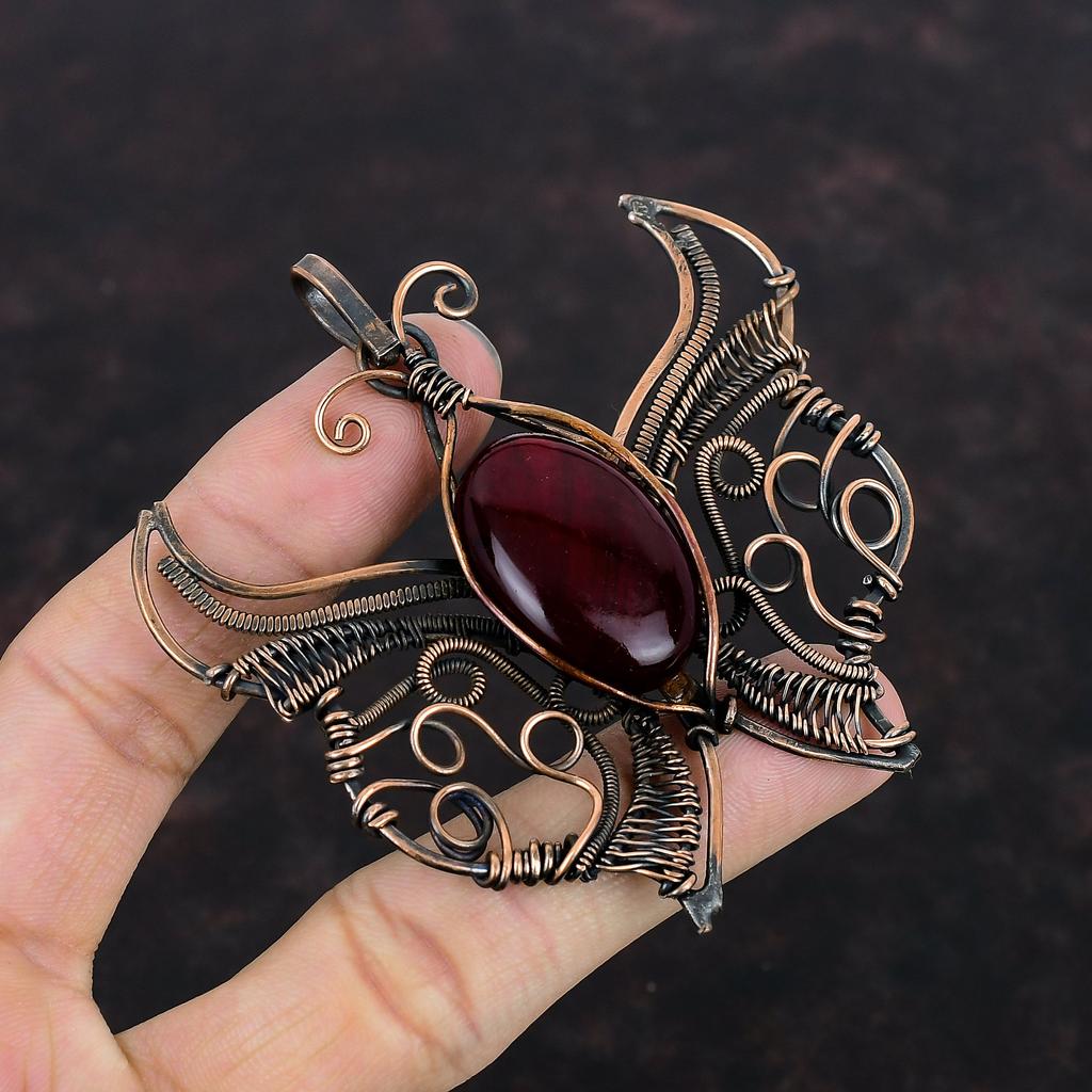 Red Fire Labradorite Pendant Copper Wire Wrapped Jewelry Gemstone Pendant Handmade Butterfly Pendant Copper Wire Wrap Pendant Wedding Gifts