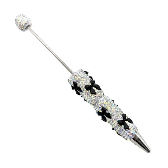 DIY Beadable Pen Glitter Ballpoint Pen, Rhinestone Bow Beaded Handmade Supplies Bling Black Ink Pens for Making, School Office Cute Desk Accessories