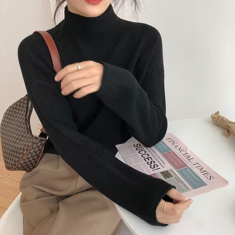 2024 Autumn/Winter Women's Korean-Style Loose Half-High Neck Knitwear, Hong Kong-Style