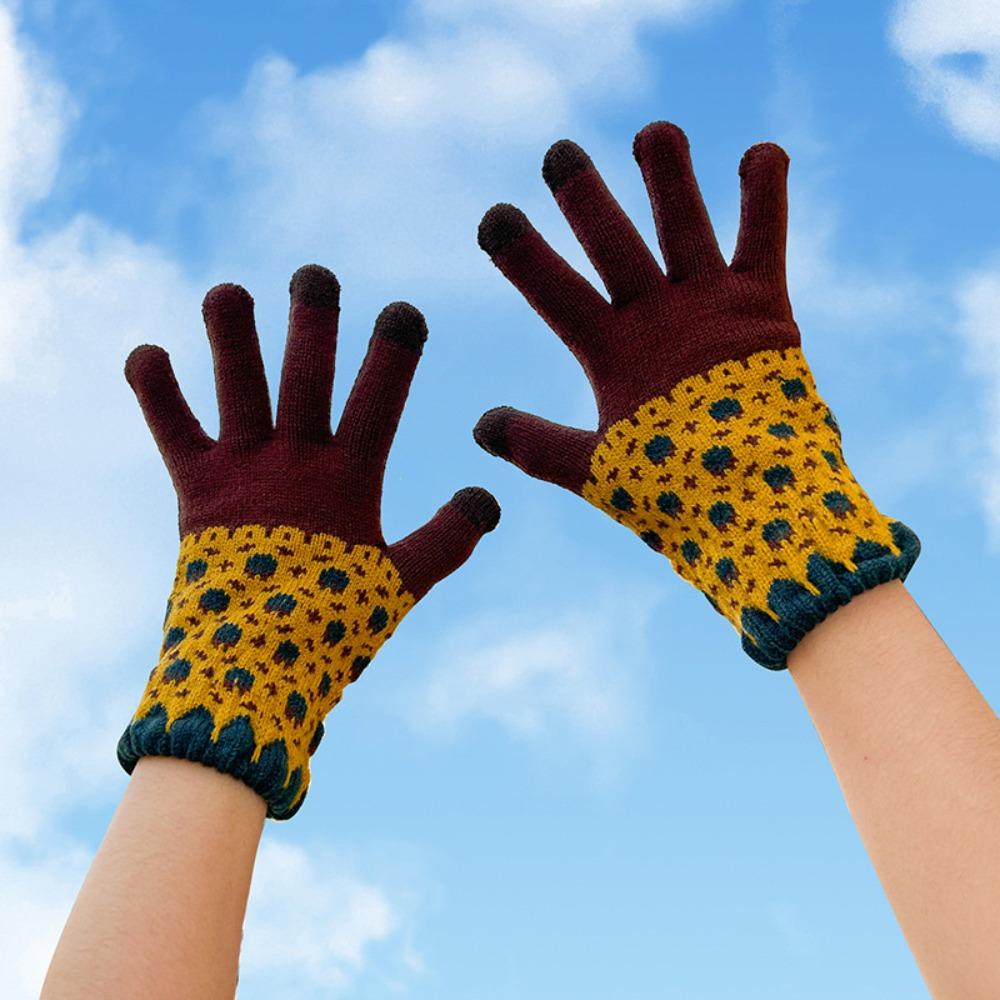 Thickened Winter Knitted Gloves Knitted Full Finger Mittens Durable Skiing Gloves Winter
